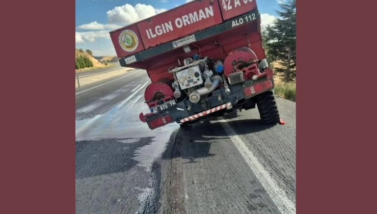 Konya’da yangına giden arazöz yolda arıza yaptı