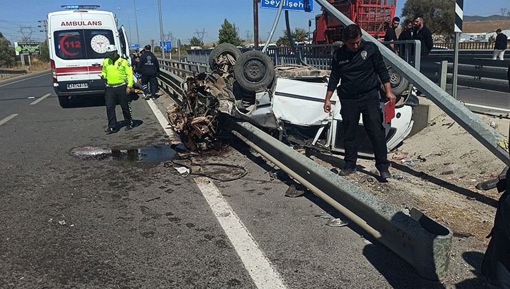 Konya’da takla atan otomobil direğe ve bariyerlere çarptı: 2 yaralı