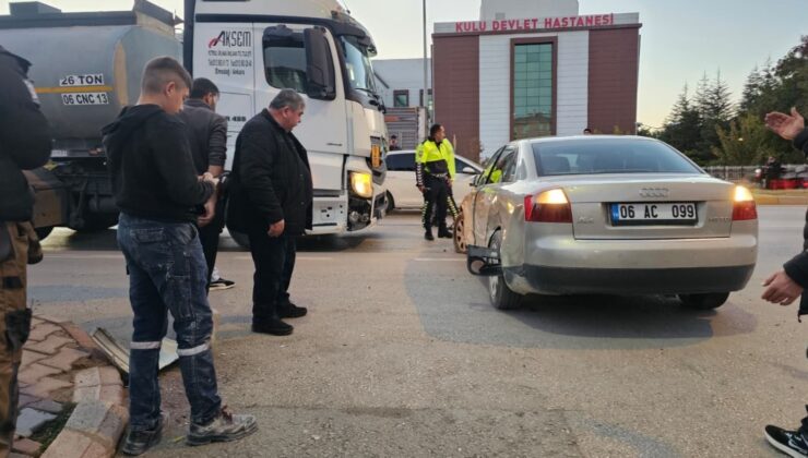 Konya’da tanker ile otomobil çarpıştı, kaza ucuz atlatıldı