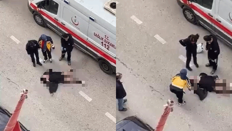 Yolun ortasında yatan kadın, sinir krizi geçirdi