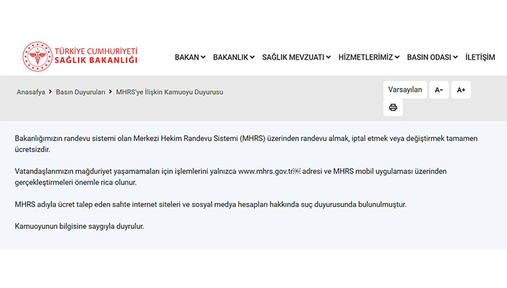 Bakanlıktan ‘MHRS’ adıyla ücret talep edilen internet siteleri hakkında suç duyurusu