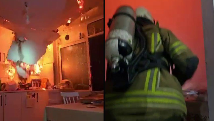 Yangında tavan çöktü, itfaiye ekipleri ölümden döndü… O anlar kameraya yansıdı