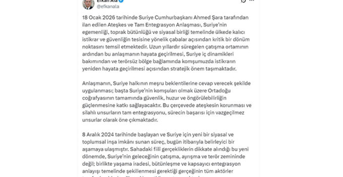 AK Parti’li Ala: Türkiye, Suriye’nin yeniden inşasına yönelik adımları desteklemektedir