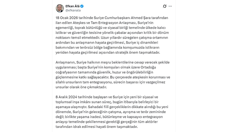 AK Parti’li Ala: Türkiye, Suriye’nin yeniden inşasına yönelik adımları desteklemektedir