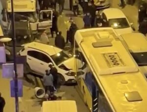 Bahçelievler’de kontrolden çıkan kamyonet 4 araç ile İETT otobüsüne çarptı