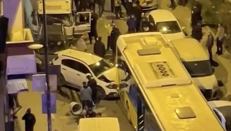 Bahçelievler’de kontrolden çıkan kamyonet 4 araç ile İETT otobüsüne çarptı