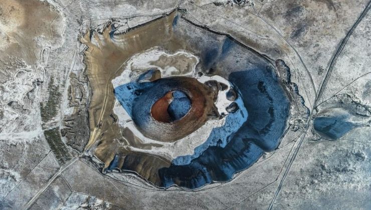 Meke Gölü kar manzarasıyla dikkat çekti