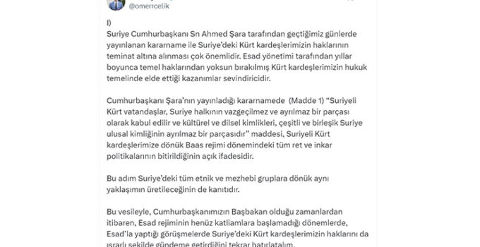 Ömer Çelik: SDG/PKK’nın ‘darbe girişimi’ durdurulmuştur