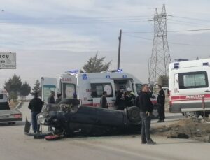 Konya’da ters dönen otomobilin sürücüsü yaralandı