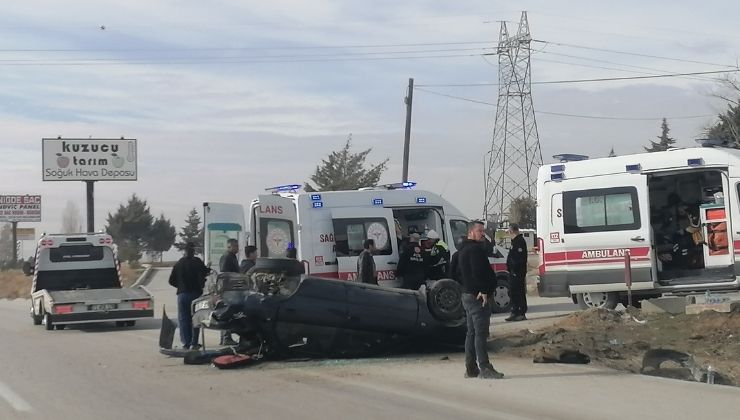 Konya’da ters dönen otomobilin sürücüsü yaralandı