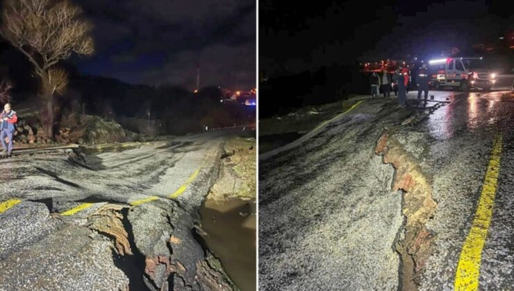 Uşak’ta yağış nedeniyle yol çöktü