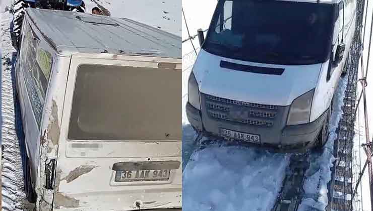 Kars’ta asma köprüde minibüs mahsur kaldı