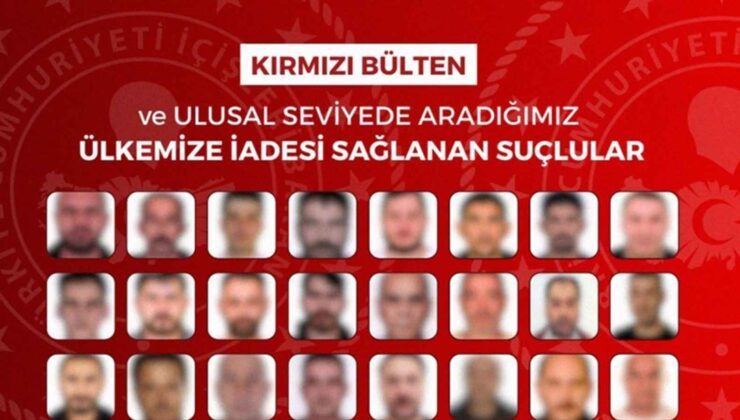 Kırmızı bültenle aranan 32, ulusal seviyede aranan 40 kişi yurt dışından Türkiye’ye getirildi